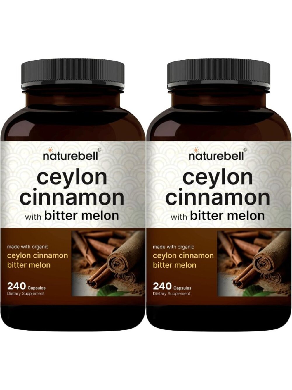 Organic Ceylon Cinnamon & Bitter Melon Capsules - 240 Non-GMO Dietary